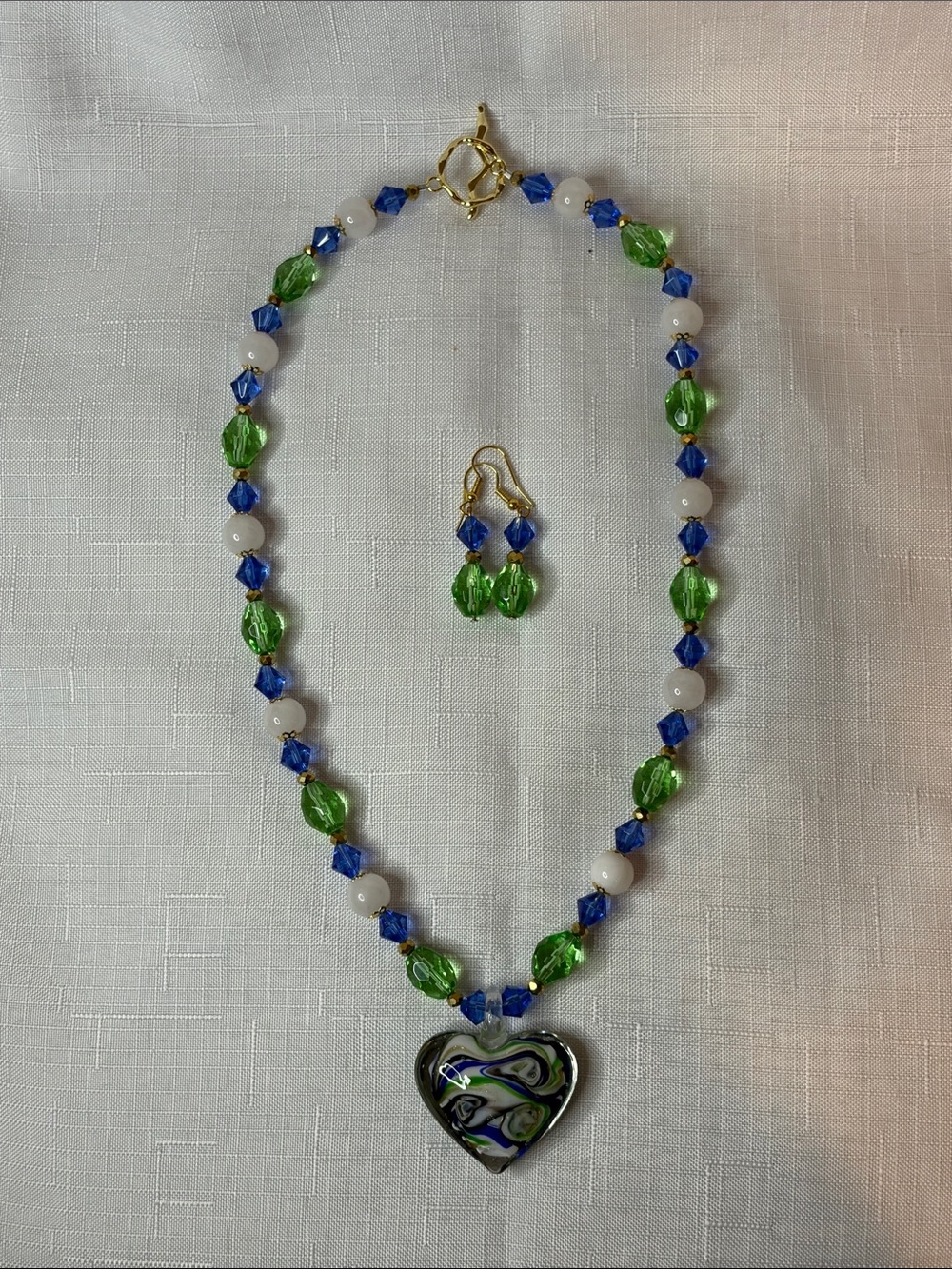 Handcrafted Murano Glass, White Jade and Crystal Necklace and Earring Set - Picture 4 of 7